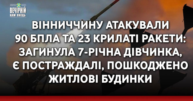Вінниччину атакували 90 БПЛА та 23 крилаті ракети: загинула 7-річна дівчинка, є постраждалі, пошкоджено житлові будинки
