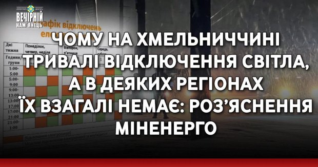 Чому на Хмельниччині тривалі відключення світла, а в деяких регіонах їх взагалі немає: роз’яснення Міненерго