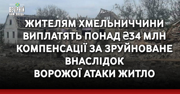 Жителям Хмельниччини виплатять понад ₴34 млн компенсації за зруйноване внаслідок ворожої атаки житло