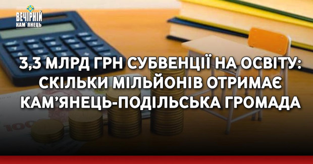 3,3 млрд грн субвенції на освіту: скільки мільйонів отримає Кам’янець-Подільська громада