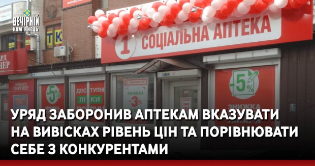 Уряд заборонив аптекам вказувати на вивісках рівень цін та порівнювати себе з конкурентами