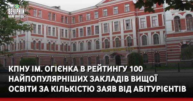 КПНУ ім. Огієнка в рейтингу 100 найпопулярніших закладів вищої освіти за кількістю заяв від абітурієнтів