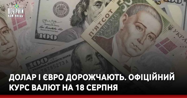 Долар і євро дорожчають. Офіційний курс валют на 18 серпня