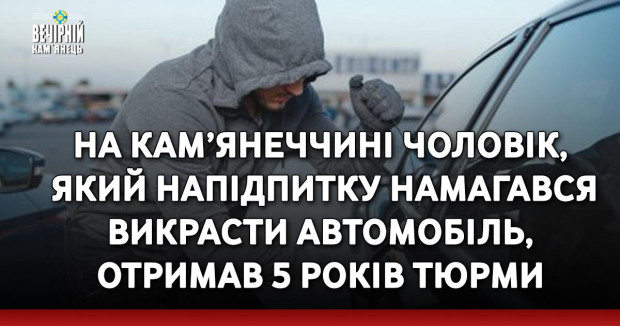 На Кам’янеччині чоловік, який напідпитку намагався викрасти автомобіль, отримав 5 років тюрми