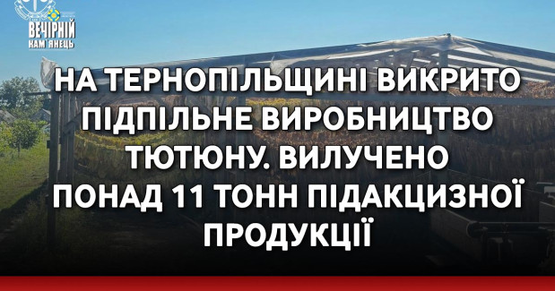 На Тернопільщині викрито підпільне виробництво тютюну. Вилучено понад 11 тонн підакцизної продукції
