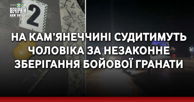 На Кам’янеччині судитимуть чоловіка за незаконне зберігання бойової гранати