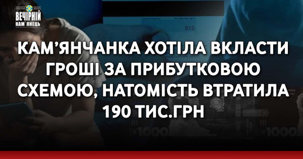Кам'янчанка хотіла вкласти гроші за прибутковою схемою, натомість втратила 190 тис.грн