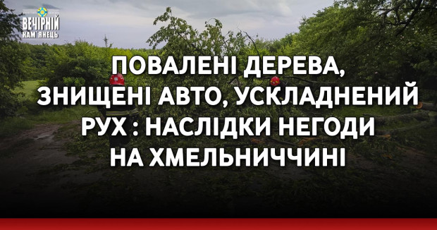 Повалені дерева, ускладнений рух, знищені авто: наслідки негоди на Хмельниччині