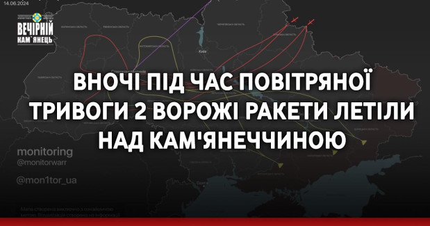 Вночі під час повітряної тривоги 2 ворожі ракети летіли над Кам'янеччиною