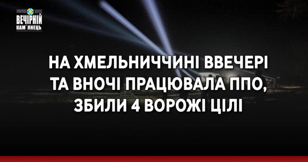 На Хмельниччині ввечері та вночі працювала ППО, збили 4 ворожі цілі