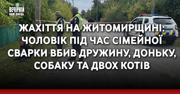 Жахіття на Житомирщині: чоловік під час сімейної сварки вбив дружину, доньку, собаку та двох котів