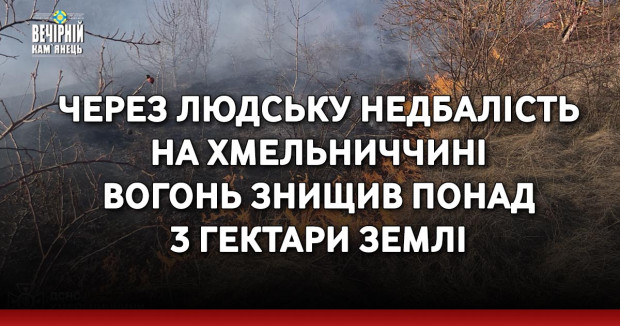 Через людську недбалість на Хмельниччині вогонь знищив понад 3 гектари землі