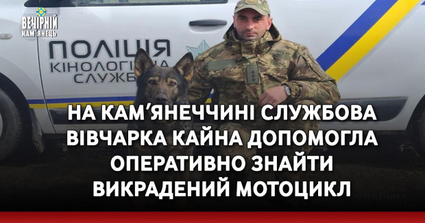 На Камʼянеччині службова вівчарка Кайна допомогла оперативно знайти викрадений мотоцикл