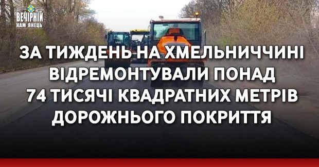 За тиждень на Хмельниччині відремонтували понад 74 тисячі квадратних метрів дорожнього покриття